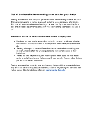 Get all the benefits from renting a car seat for your baby