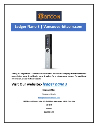 Ledger Nano S | Vancouverbitcoin.com