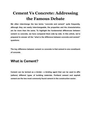 Cement Vs Concrete: Addressing the Famous Debate