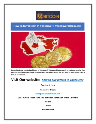 How To Buy Bitcoin In Vancouver | Vancouverbitcoin.com