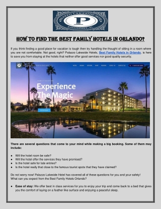 Best Family Hotels in Orlando - Palazzo Lakeside Hotel