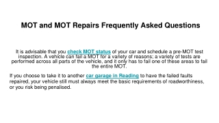 MOT and MOT Repairs Frequently Asked Questions