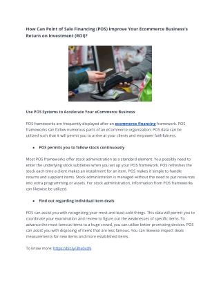 How Can Point of Sale Financing (POS) Improve Your Ecommerce Business's Return o