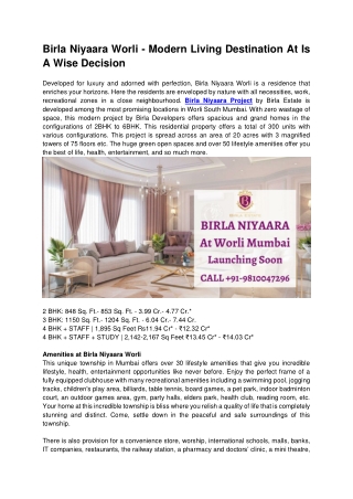 Birla Niyaara Worli - Modern Living Destination In Worli Mumbai