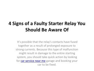 4 Signs of a Faulty Starter Relay You