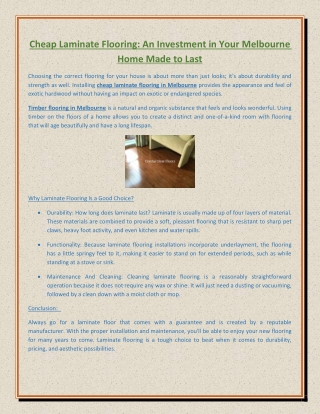 Cheap Laminate Flooring An Investment in Your Melbourne Home Made to Last