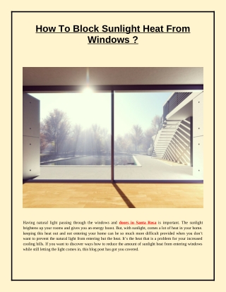 How To Block Sunlight Heat From Windows
