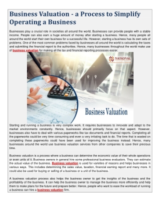 Business Valuation - a Process to Simplify Operating a Business