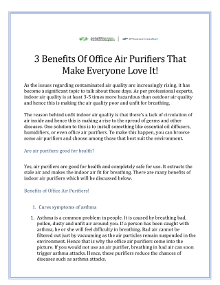 3 Benefits Of Office Air Purifiers That Make Everyone Love It!