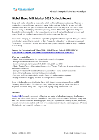 Global Sheep Milk Industry Forecasts Report Analysis