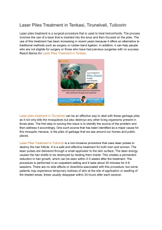 Laser Piles Treatment in Tenkasi, Tirunelveli, Tuticorin