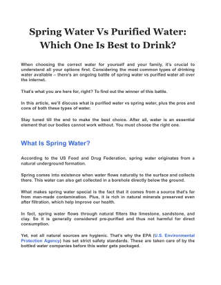 Spring Water Vs Purified Water: Which One Is Best to Drink?