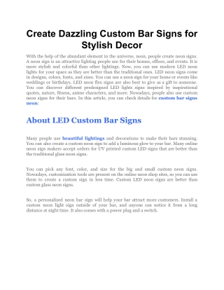 Create Dazzling Custom Bar Signs for Stylish Decor