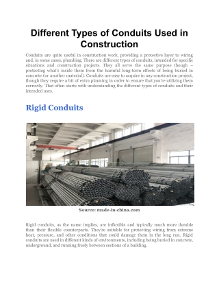 Different Types of Conduits Used in Construction