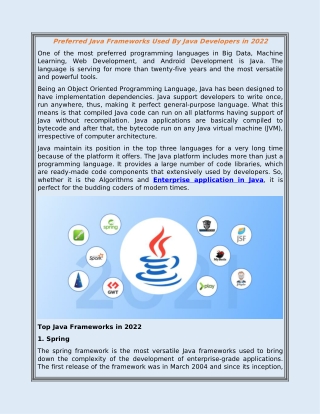 Preferred Java Frameworks Used By Java Developers in 2022