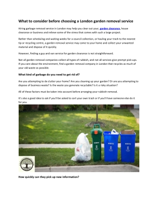 What to consider before choosing a London garbage removal service