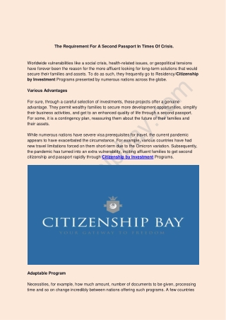 The Requirement For A Second Passport In Times Of Crisis