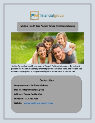 Medical Health Care Plans in Tampa | Fmfinancial.group