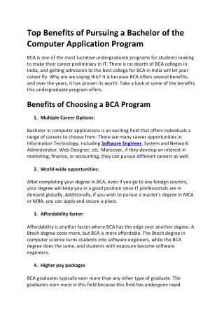 Top Benefits of Pursuing a Bachelor of the Computer Application Program
