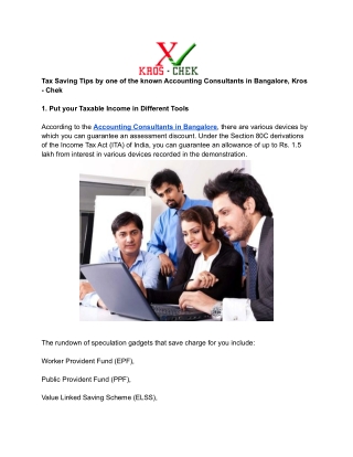 Tax Saving Tips by one of the known Accounting Consultants in Bangalore, Kros - Chek