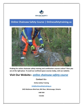 Online Chainsaw Safety Course | Onlinesafetytraining.ca