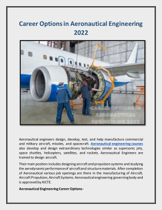 Career Options in Aeronautical Engineering 2022