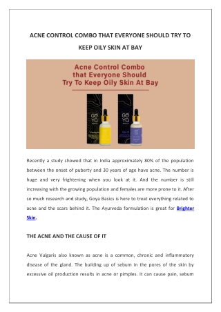 ACNE CONTROL COMBO THAT EVERYONE SHOULD TRY TO KEEP OILY SKIN AT BAY
