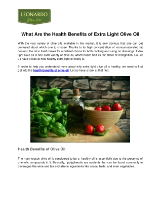 What Are the Health Benefits of Extra Light Olive Oil