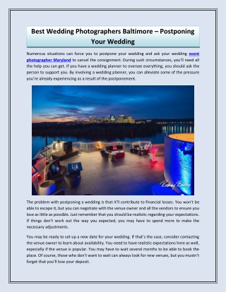 Best Wedding Photographers Baltimore – Postponing Your Wedding