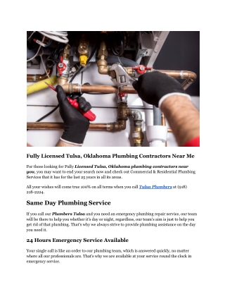 Fully Licensed Plumbing Contractors Near Me in Tulsa, Oklahoma