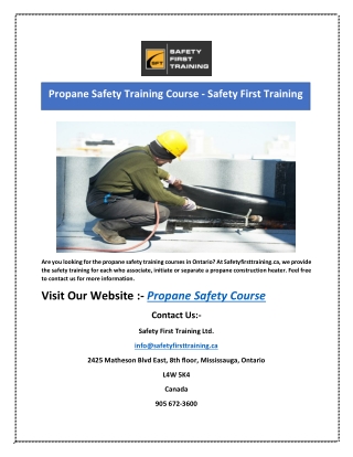 Propane Safety Training Course - Safety First Training