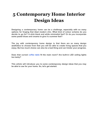 5 Contemporary Home Interior Design Ideas
