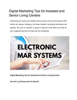 Digital Marketing Tips for Assisted and Senior Living Centers
