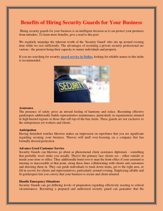 Benefits of Hiring Security Guards for Your Business