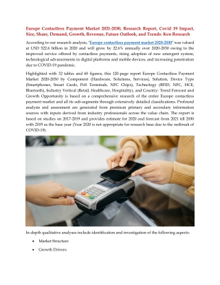 Europe Contactless Payment Market Size, Share, Demand: Ken Research