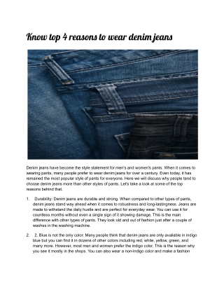 Know top 4 reasons to wear denim jeans