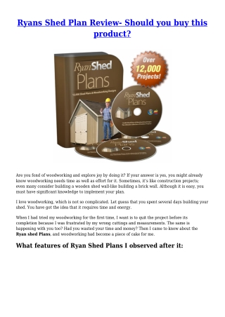 Ryans Shed Plan Review- Should you buy this product?