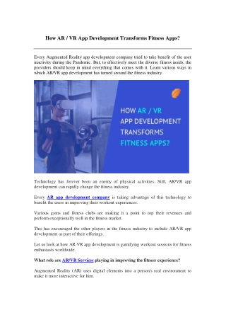 How AR VR App Development Transforms Fitness Apps
