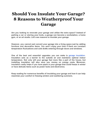 Should You Insulate Your Garage? 8 Reasons to Weatherproof Your Garage