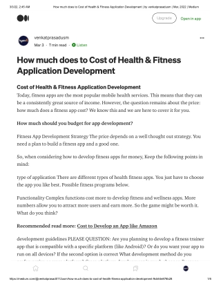 How much does to Cost of Health & Fitness Application Development _ by venkatprasadusm _ Mar, 2022 _ Medium