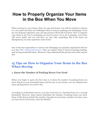 How to Properly Organize Your Items in the Box When You Move