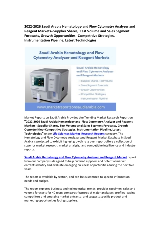 Saudi Arabia Hematology and Flow Cytometry Analyzer and Reagent Market