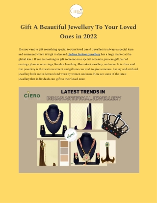 Gift A Beautiful Jewellery To Your Loved Ones in 2022