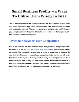 Small Business Profits – 4 Ways To Utilize Them Wisely In 2022