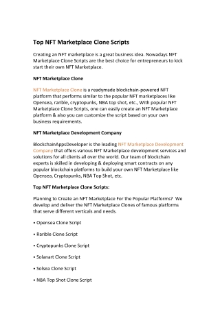 Top NFT Marketplace Clone Scripts