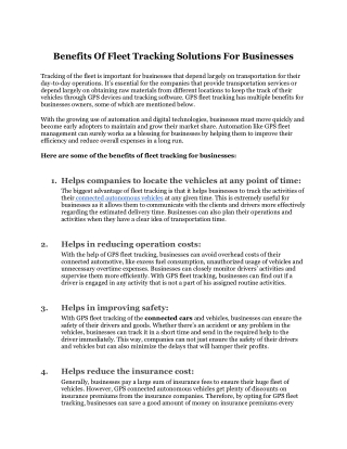 Benefits Of Fleet Tracking Solutions For Businesses