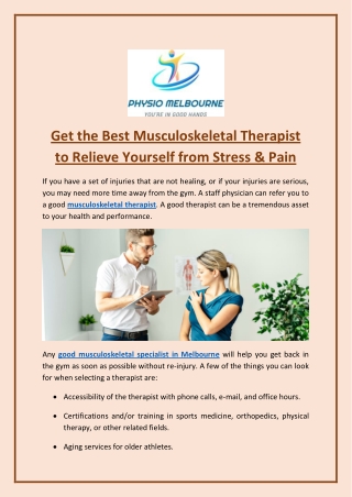 Get the Best Musculoskeletal Therapist to Relieve Yourself from Stress & Pain