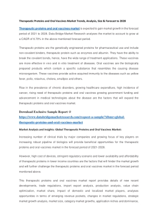 Therapeutic Proteins and Oral Vaccines Market Trends, Analysis, Size & Forecast to 2028