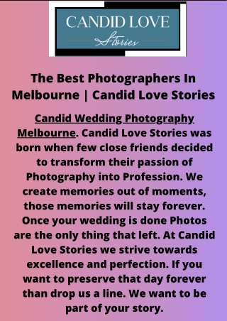 The Best Photographers In Melbourne  Candid Love Stories