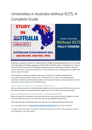 Universities in Australia without IELTS; A Complete Guide